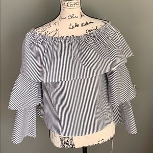 T.D.C. Sz S pinstriped off-shoulder blouse. NWT.